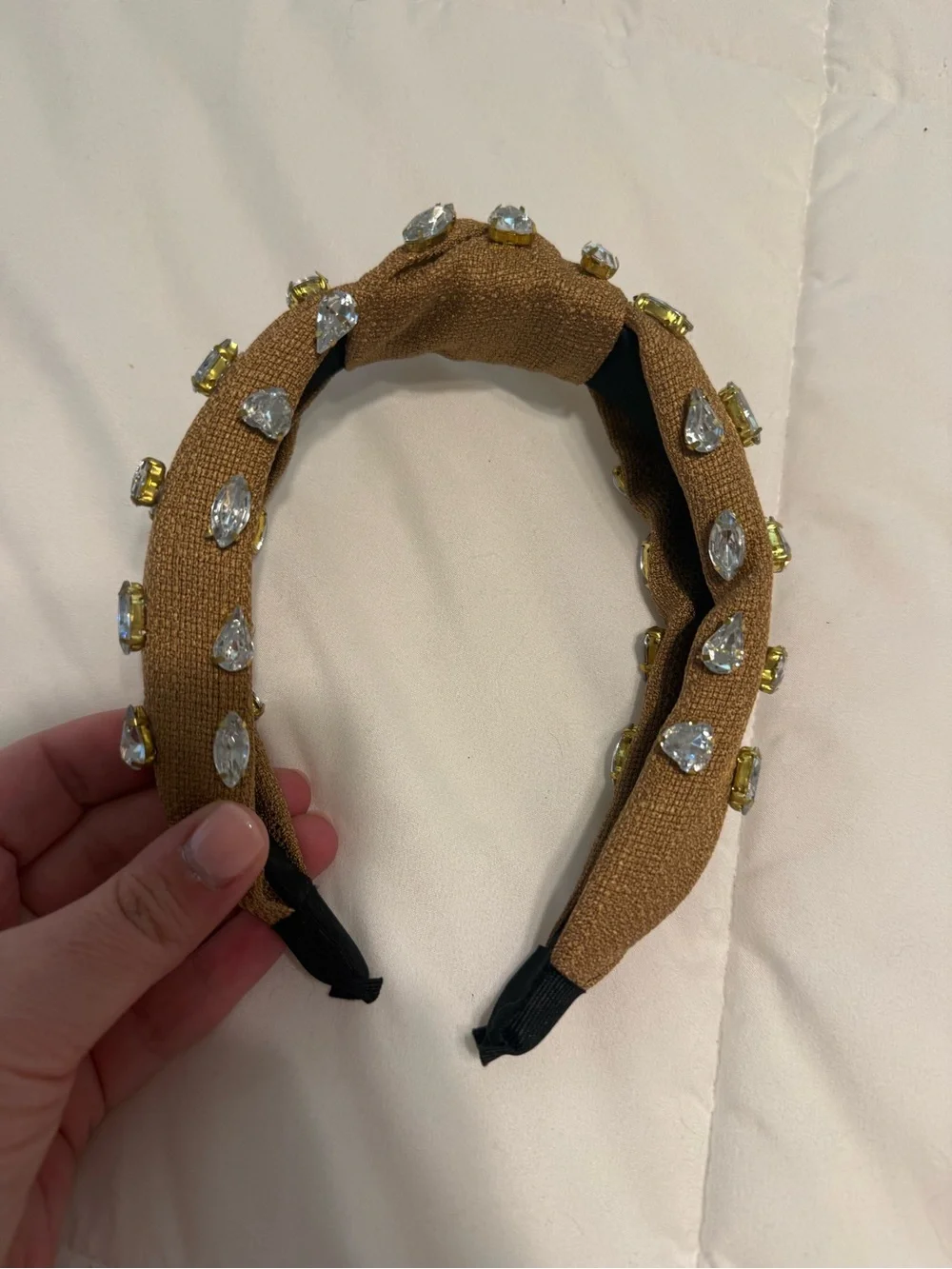 Crystal-Embellished Brown Padded Headband